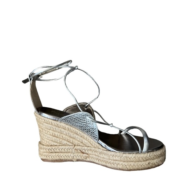 Paula Torres Metallic Espadrille Platform Wedge Sandal Silver Size 7 - Picture 7 of 13
